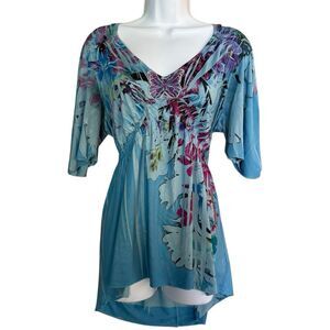 One World Abstract Colorful Beaded Butterfly Blouse L